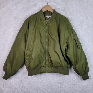 Good American Women Green Satin Crop Utility Bomber Jacket Sz S/M OR 1/2